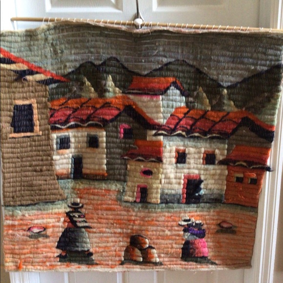 VTG “Ladies & Houses” Hand Woven Wool Wall Tapestry 33” x 34” - Picture 6 of 6